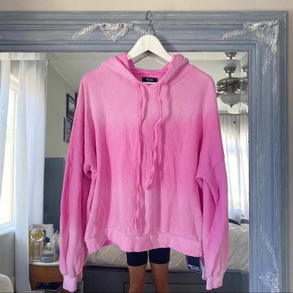NWT‎ Michael Lauren Gower Sweatshirt Drawstring Hoodie Sweater Pullover Pink M - Picture 10 of 11